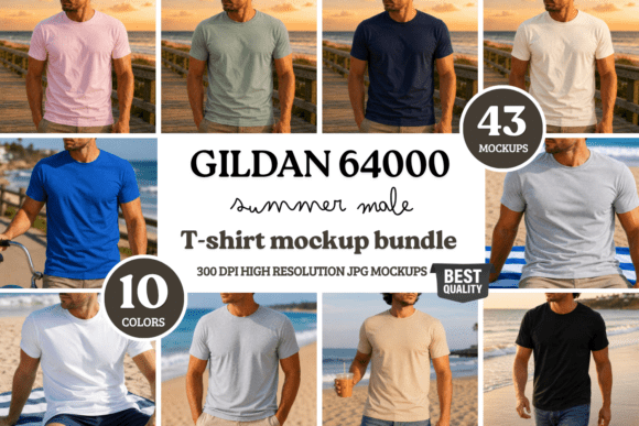 Download Gildan 64000 Summer Male T-Shirt Mockups - Mockups Collection