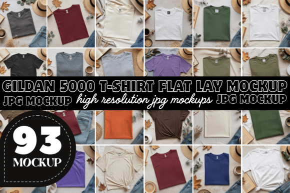 Download Gildan 5000 Flat Lay Mockup Bundle - Flat lay Collection